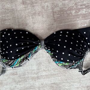Coco Reef Black & White Polka Dot Bandeau Swim Top with Green-Blue Accent